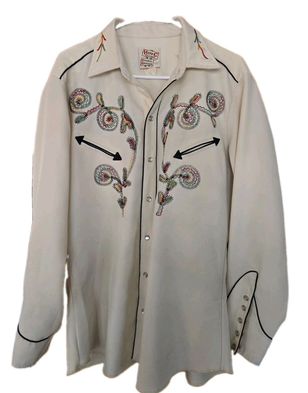 Vintage 70s H Bar C California Ranchwear Embroidered Western Pearl Snap Shirt